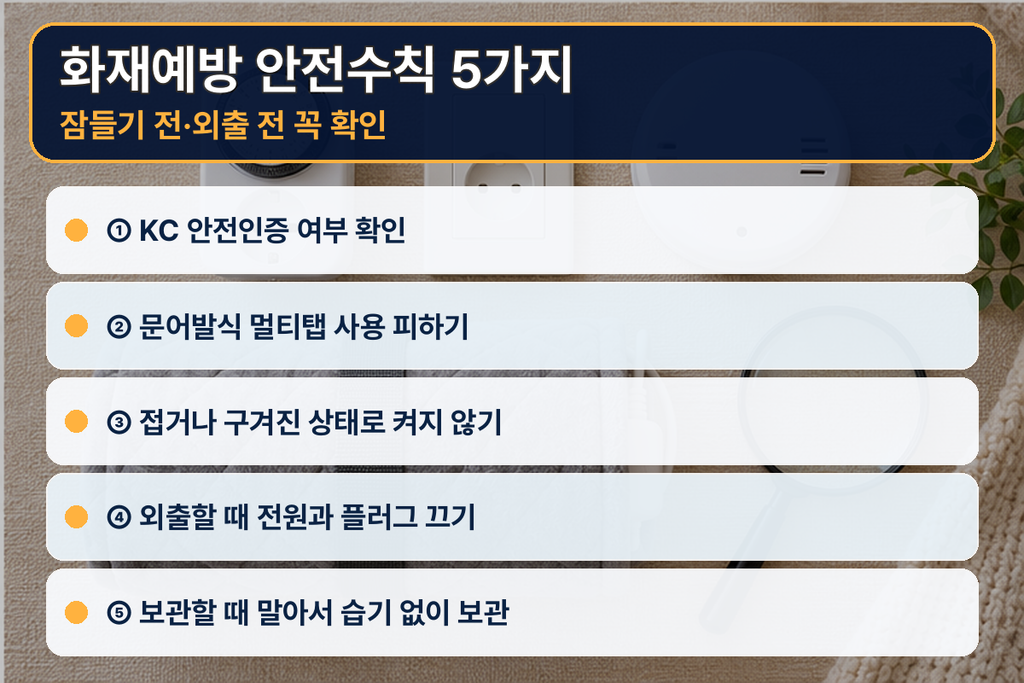 전기장판 화재예방 체크리스트 이미지