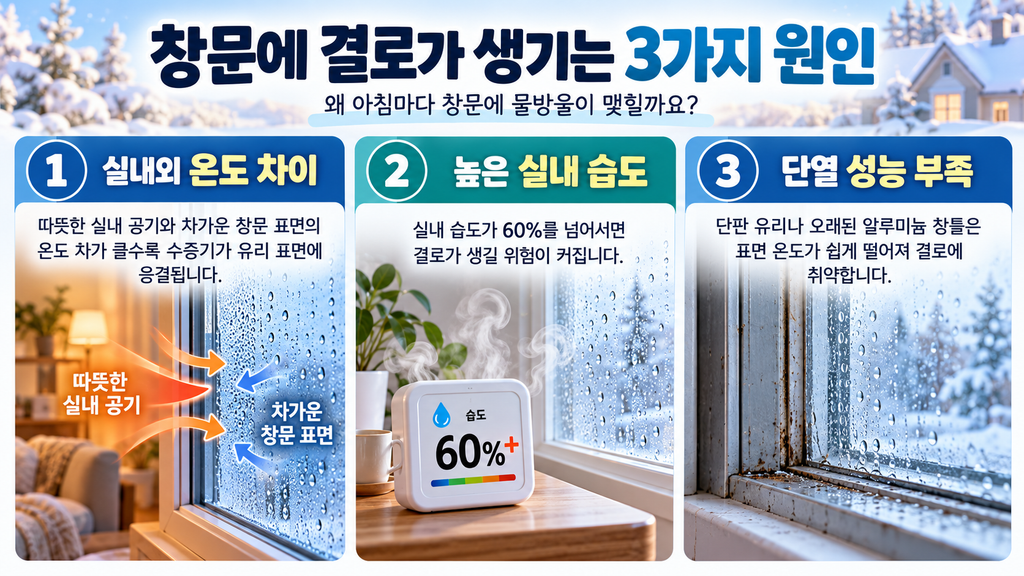 창문 결로 완화를 위한 환기 습도관리 방법 이미지