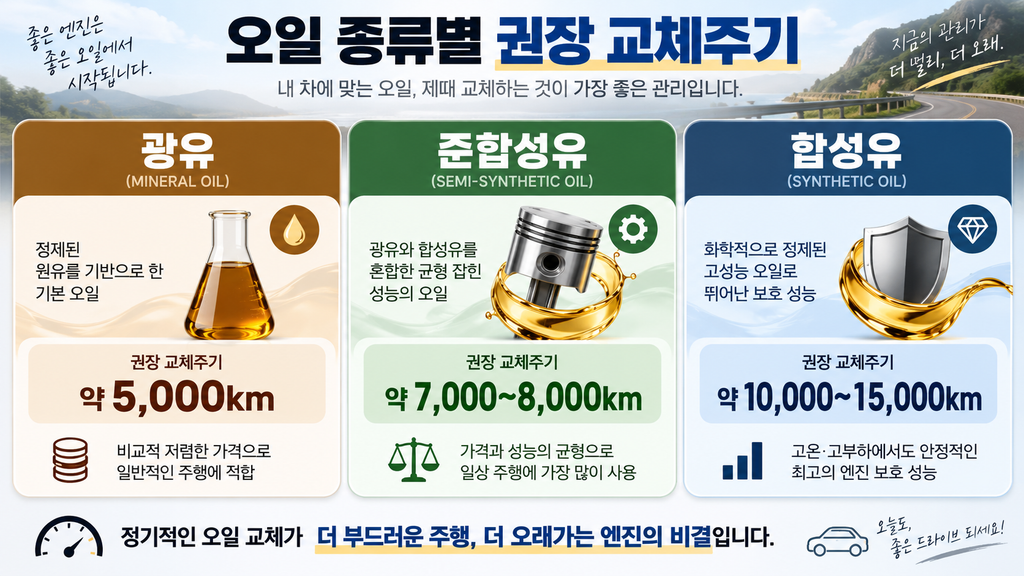 엔진오일 종류별 권장 교체주기 비교표