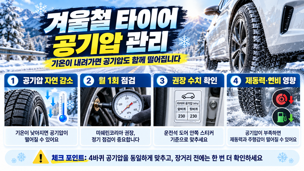 겨울철 타이어 공기압 점검 방법 이미지