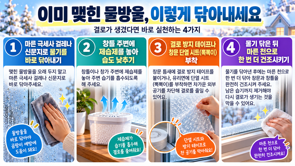 창문 결로 제거 및 결로방지 테이프 사용 이미지