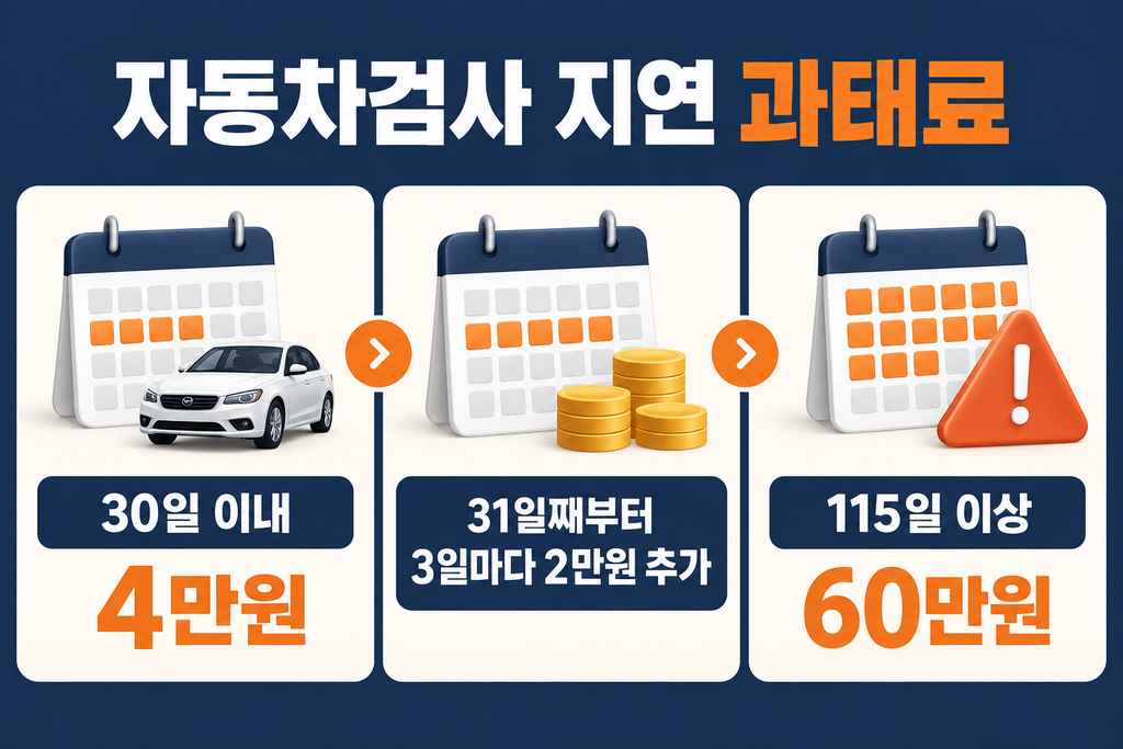 자동차 검사 지연기간별 과태료 안내