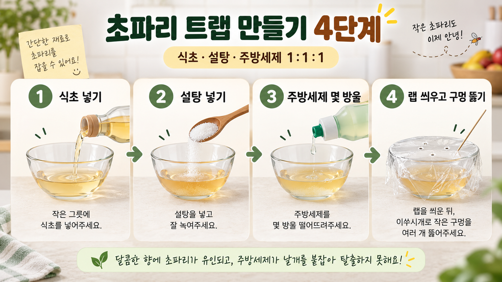 식초 설탕 주방세제로 만드는 초파리 트랩 4단계