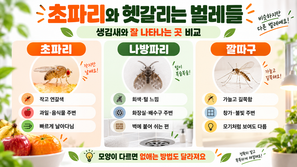 초파리 나방파리 깔따구 생김새 비교 이미지