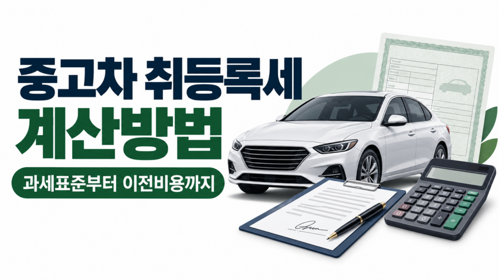 중고차 취등록세 계산방법과 과세표준 및 이전비용을 안내하는 이미지
