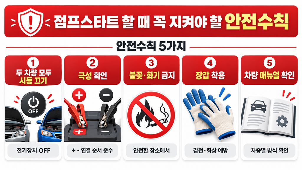 동차 점프스타트 안전수칙 5가지 안내 이미지