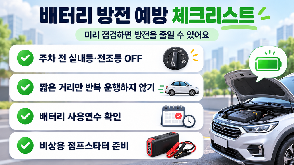 자동차 배터리 방전 예방 체크리스트