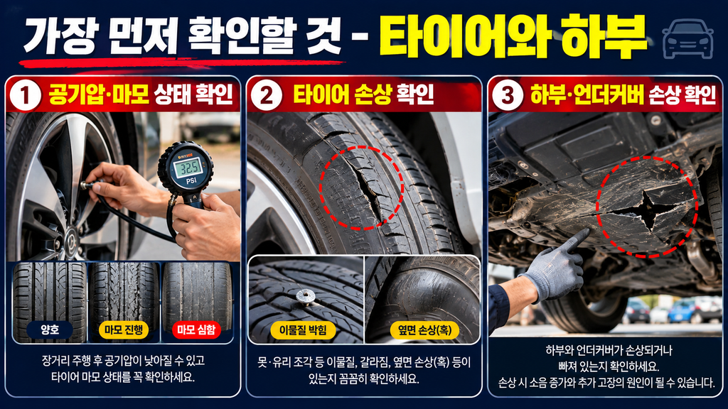 장거리 운전 후 타이어와 하부 점검 포인트 이미지