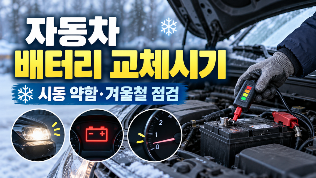 자동차 보닛을 열고 배터리 상태를 점검하는 모습