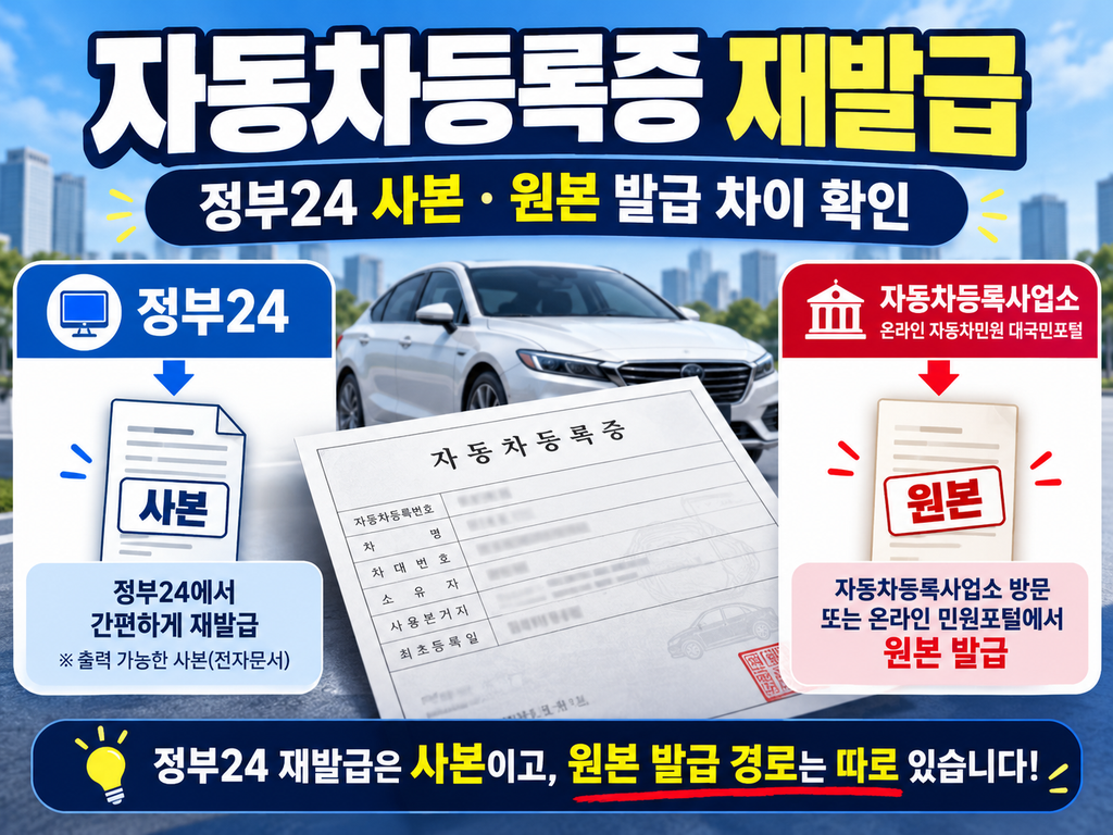 자동차등록증 재발급 방법과 정부24 사본 원본 차이 안내 대표 이미지