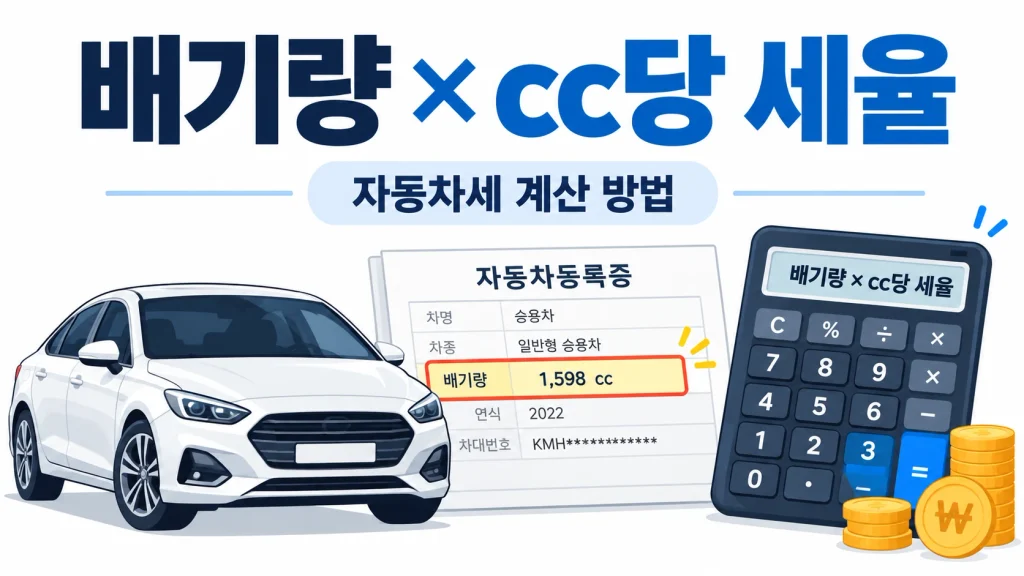 자동차 등록증 배기량과 cc당 세율로 자동차세 계산하기