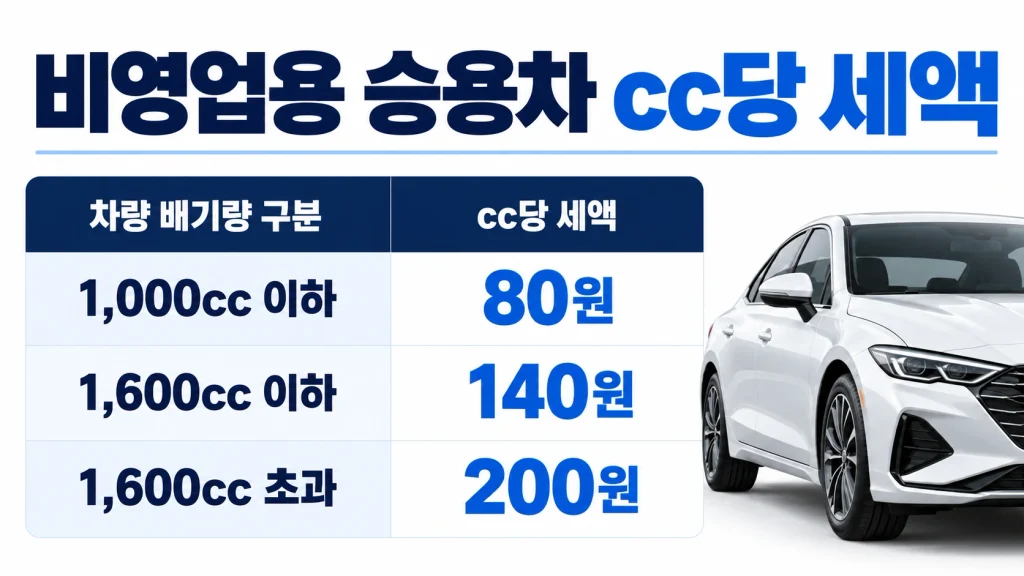 비영업용 승용차 자동차세 배기량별 세율 80원 140원 200원
