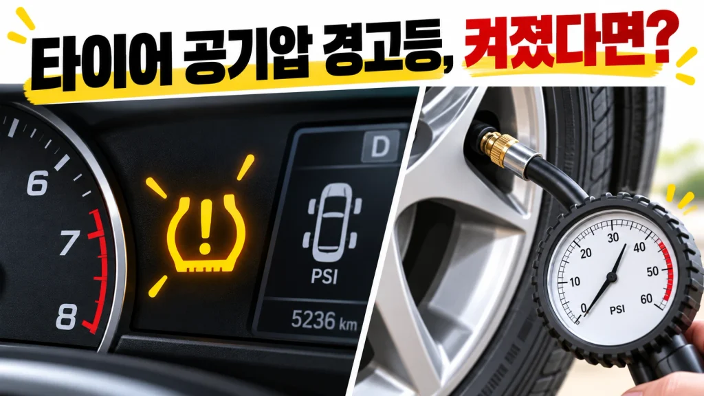 자동차 계기판의 타이어 공기압 경고등과 공기압 점검