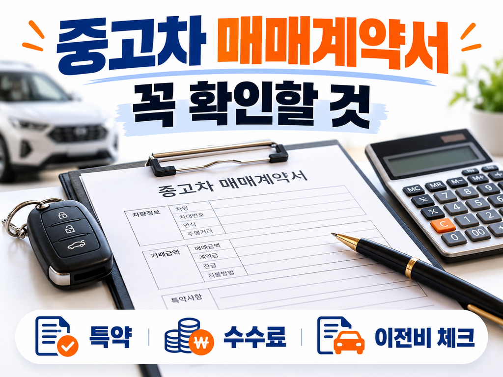 중고차 매매계약서에서 꼭 확인해야 할 특약 수수료 이전비 체크 안내 이미지