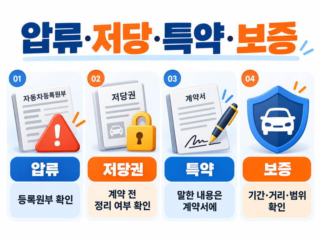 중고차 계약 시 압류 저당권 특약 보증 확인 항목 안내 이미지