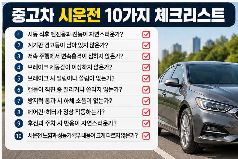 중고차 계약 전 시운전 10가지 체크리스트 이미지