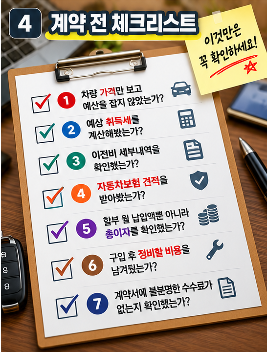 중고차 계약 전 취득세 이전비 자동차보험 할부이자 정비비를 확인하는 체크리스트